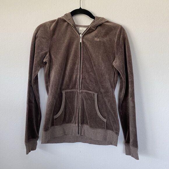 Banana Republic Sweaters - Banana Republic Brown Velour Track‎ Suit Zip Up Hoodie Jacket Small Y2K
